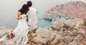 Couple having wedding photography in romantic place in Dubrovnik 